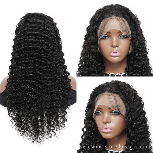 Cheap Brazilian Virgin Hair 13*4 Lace Front Wig, Natural Color Water Wave Remy Hair Wig For Black Women